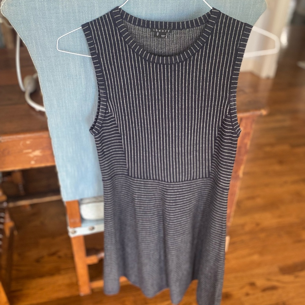 Theory sleeveless vertical and horizontal strip sleeveless dress - size medium